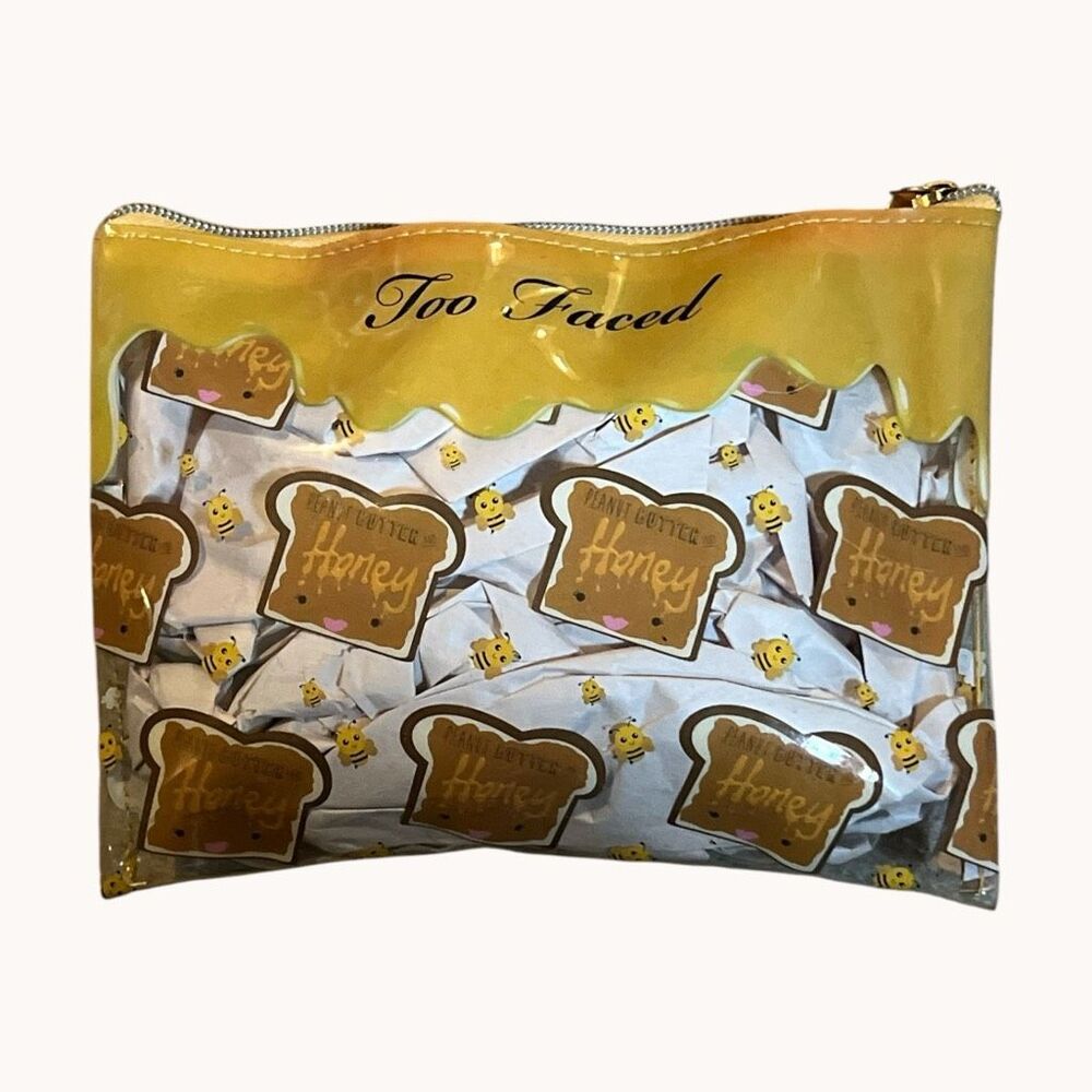 Too Faced Peanut Butter & Honey Cosmetic Makeup Bag Yellow 6x8